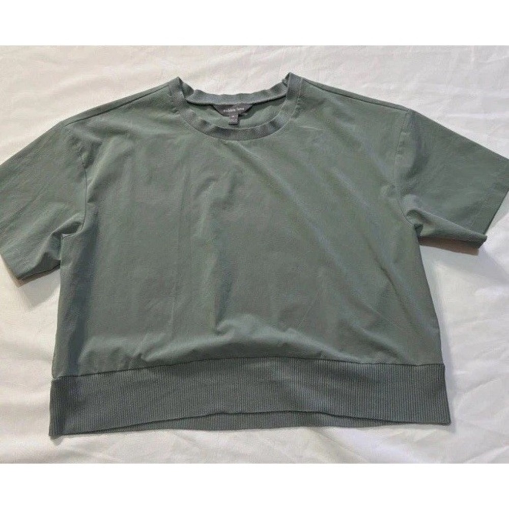 Cobble Lane Women M Green Crewneck Short Sleeve Ribbed‎ Hem Top